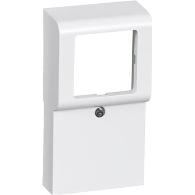 Lysegråt LK FUGA® Softline dæksel til panelunderlag, 1 modul, set forfra med åbning og skrue.