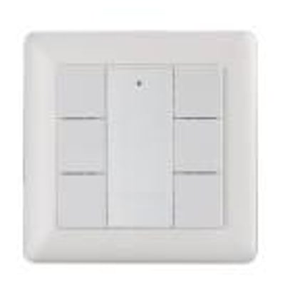 Helvar panel med 6 tryk i hvid, model 146WD2, med DALI-2 input og centralt markeringsfelt.