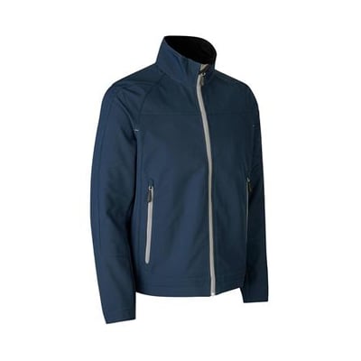 ID Identity navy softshell jakke i størrelse 4XL, med lynlås og diskrete lommer på fronten.