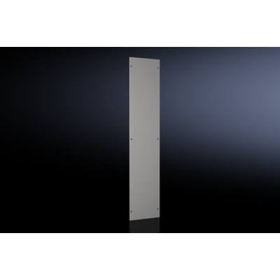 Rittal sideplade VX i rustfrit stål, 1800x500 mm, monteret med fire synlige skruer og en mat slebet overflade.