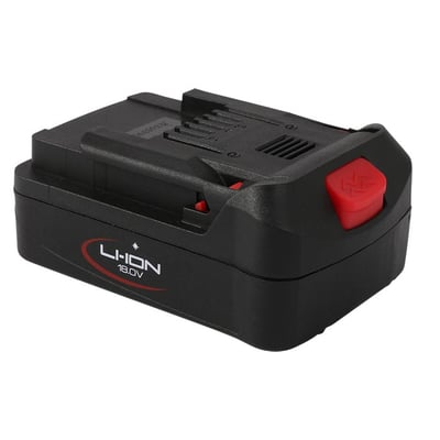 Tjep 18V 2Ah batteri med "LI-ION 18.0V" logo på siden og rød udløserknap for C-ringere.