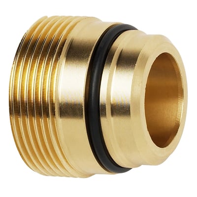 Tættere visning af IMI TA 2" x 1.1/2" nippelmuffe i messing, der fremhæver O-ringstætningen og muffens indre dimension.