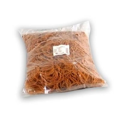 Roliba gummibånd nr. 20 i brun farve, 1,7x100mm, leveres i en 1000g pose med gennemsigtigt plastik.