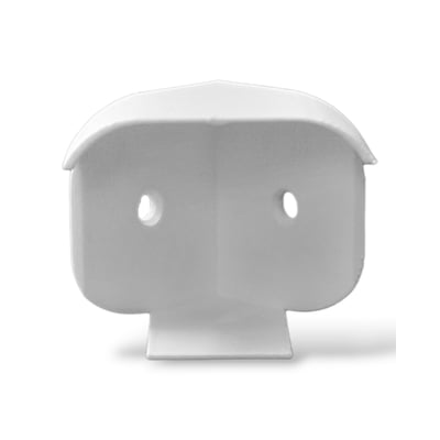 LightSolutions BLU hjørnebeslag til Shelly Motion sensor, 3D-printet i hvid plast med monteringshuller.
