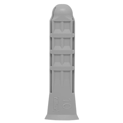 Enkelt Tillex Attack AP-10 plug i grå nylon, 10x55 mm, vist lodret med detaljeret fokus på dens ribbede struktur.