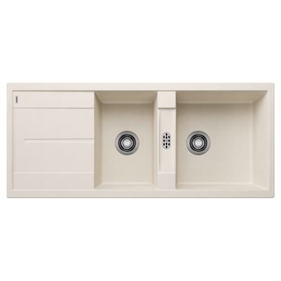 BLANCO METRA 8S UX køkkenvask i SILGRANIT® soft white, med to kummer og en afdrypper, mål 116 x 50 cm.