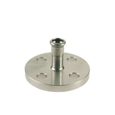 VSH XPress rustfri press flangeovergang, 42 mm DN40 PN10/16, M-bakke, lavet af poleret rustfrit stål med fire monteringshuller.