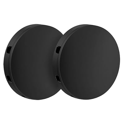 To sorte, runde beslag fra Smedbo Beslagsboden, hver med en mat overflade og dimensioner på 60x60 mm, vist på hvid baggrund.