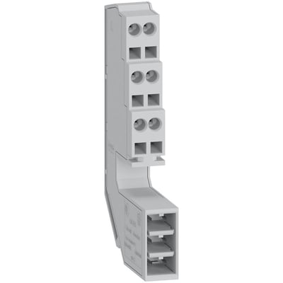 Schneider Electric 3-leder styreklemme NS/NT chassis, grå, vist fra siden med terminaler og et chassis-monteringsstik.