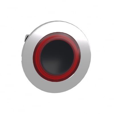 Schneider Electric ZB4F flush trykhoved med LED-ring i skinnende krom og rød ring, designet til 30 mm monteringshul.
