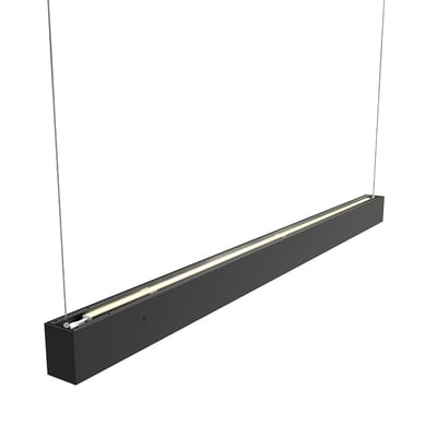Ansell Lighting Vasco LED-armatur i sort aluminium, 120cm, med op/ned lysfordeling og synlige ophængningskabler.