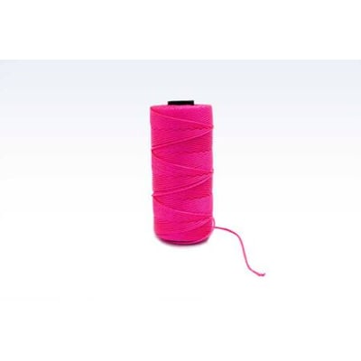 Pink nylon mursnor på 120 meter, 1,2 mm tykkelse, oprullet på en solid plastikkrydsspole.