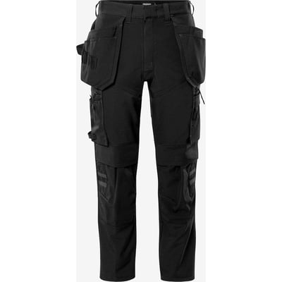 Kansas sorte arbejdsbukser med hængelommer og stretch materiale, designet til mænd. Bukserne har ripstop-forstærkninger og flere funktionelle lommer.