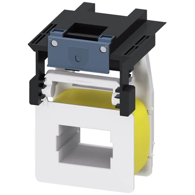 Siemens udtræk spole S12 kon til kontaktorer 3RT107 og 3RT147 med gule og blå detaljer, hvid bundplade og skrueterminaler.