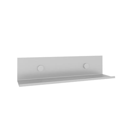 Svedbergs hylde i mat aluminium, 325 x 75 x 75 mm, med opstående bagplade og to runde monteringspunkter.