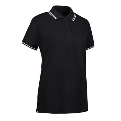 ID Identity sort dame poloshirt i str. 4XL med hvid kontraststrib på krave og ærmer.
