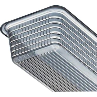 EP2-skærm i polycarbonat til armatur med 58, 49 eller 80 W lyskilde, set skråt med den riflede overflade synlig.