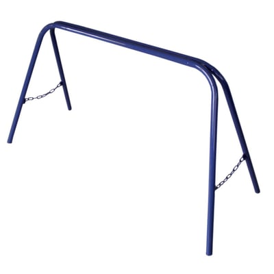 Blåmalet gipsbuk på 70 x 95 cm, med en robust konstruktion af metalrør og kædeophæng.