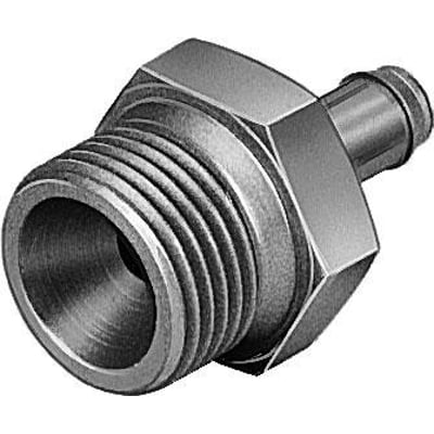 Festo lige forskruning stiknippel CN-1/8-PK-4, vist med gevindende og en udvendig slangefitting.