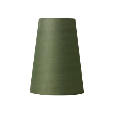 Nielsen Light Salsa Skærm Emma i olivengrøn stof med en kegleformet silhuet og målene 10 cm top, 15 cm bund og 19.5 cm højde.