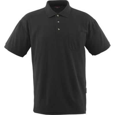 Mascot Borneo poloshirt i sort, størrelse L, med brystlomme og stolpelukning med knapper.