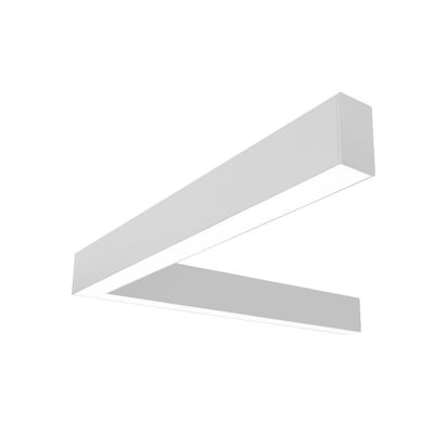 SG Armaturen Lineal corner i hvid med 3000K lys, 42mm bred og 70mm høj, fremstår med et elegant V-formet design på hvid baggrund.