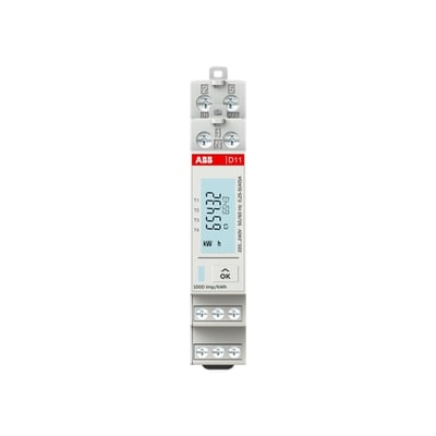 ABB D11 1-faset energimåler med digitalt display, klar til direkte måling op til 40A og Modbus-kommunikation.