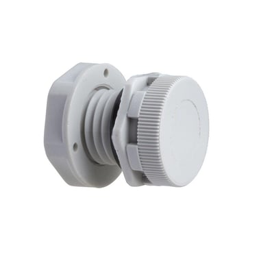 Schneider Electric ClimaSys M12 ventilationsindgang, grå plast, med IP68-klassificering og 120 liters/time kapacitet isoleret.