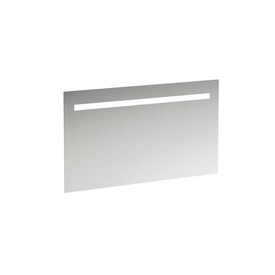 Laufen Leelo spejl 120 x 70 cm isoleret på hvid baggrund, viser den slanke profil og integrerede LED-lysstripe i toppen.