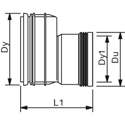 Teknisk tegning af Wavin X-Stream PP-reduktion med dimensioner for DN200 og DN160 mm rør.