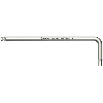Detalje af Wera unbrakonøgle 4,0 mm, der viser det kugleformede hoved i rustfrit stål, perfekt til vinklet brug.