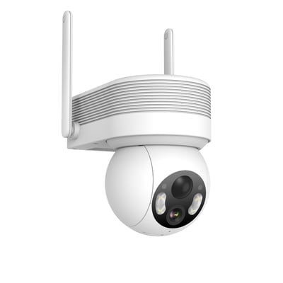 FESH Smart udendørs overvågningskamera i hvid, med drejefunktion og antenner, isoleret på hvid baggrund.