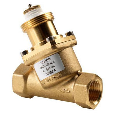Siemens VPI46.20F1.4 kombi ventil i messing, DN20 med en flowregulering og hvid topdel.