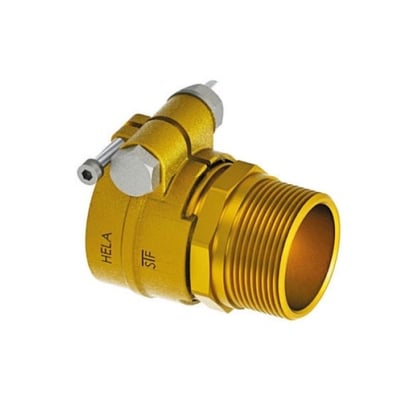 Kobling PN6 i afzinkningsbestandig messing med udvendigt gevind, ideel til samling af medierør i fjernvarmeanlæg.