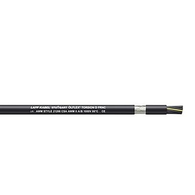 Lapp OLFLEX TORSION D FRNC kabel med 12 ledere og 0,5 mm² tværsnit vist med afisoleret ende, der afslører gule og sorte ledere.