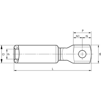 Teknisk tegning af Elpress AKK500A-16 kabelsko, viser dimensioner for 500mm2 Al-leder og M16 laske.