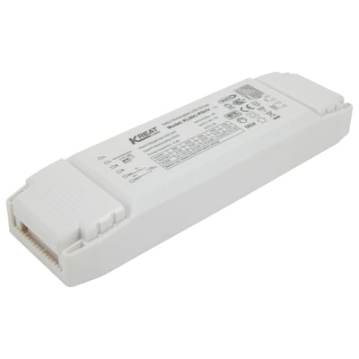 Ansell Lighting DALI2 multi-current LED driver fra siden, med synlig mærkning og CE-godkendelsesmærker.