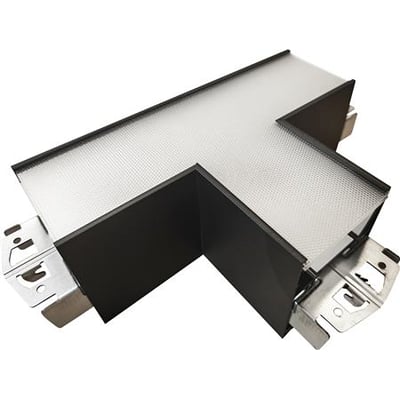 Opple Lima T-forbindelse G2 i sort ses skråt ovenfra med en tydelig T-form og lyse flader.