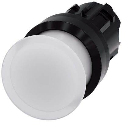 Siemens SIRIUS ACT hvid oplyst paddehattrykknap med stor, rund aktuator i ru plast til 22mm montage.