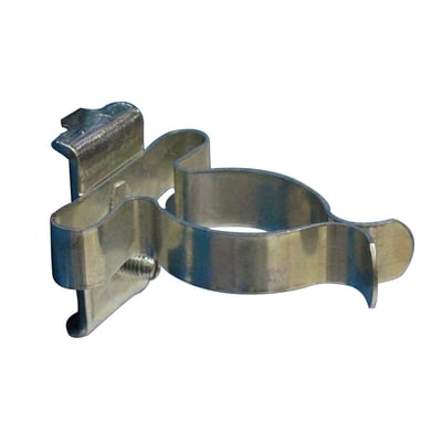 Maskinfabrikken Universal fjederklemme med bagplade Ø32mm i metal, designet til 9x9 mm firkantede huller.