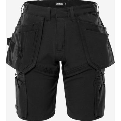 Kansas stretch håndværkershorts i sort, størrelse C52, med mange funktionelle lommer og ripstop forstærkninger på en neutral baggrund.