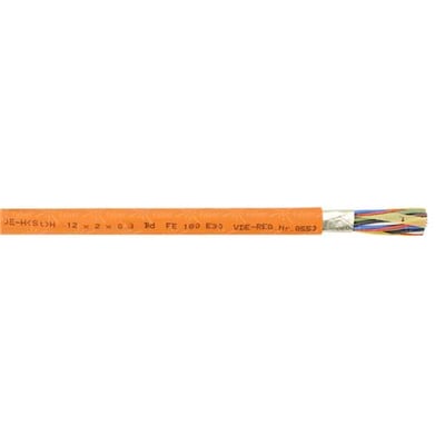Orange installationskabel JE-H(ST)H-BD E30 med 52 par ledere, hver med 2X0,8MM kerne, på hvid baggrund.