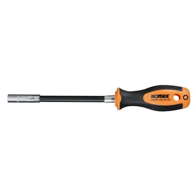 Ironside Flex topskruetrækker, 8 mm og 150 mm, med sort og orange greb, fleksibel klinge og metalfatning.