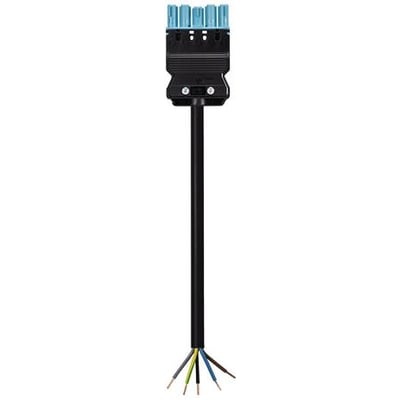 Wieland GST18I5 tilslutningskabel med blå fempolet hunstik og sort kabel, der ender i synlige ledere.