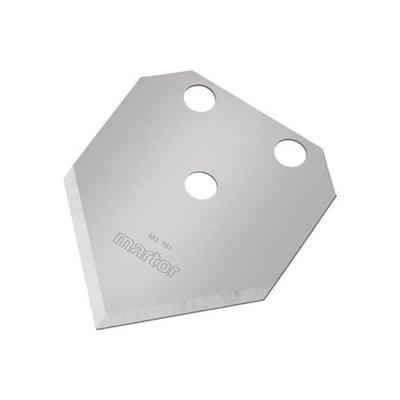 Martor spidsblad nummer 761 fremstillet af metal med synligt Martor logo og tre monteringshuller.