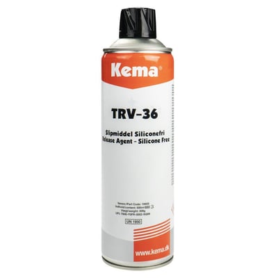 Bagfra af Kema TRV-36 slipmiddel spraydåse 500 ml, viser produktinformation og vægtangivelse.