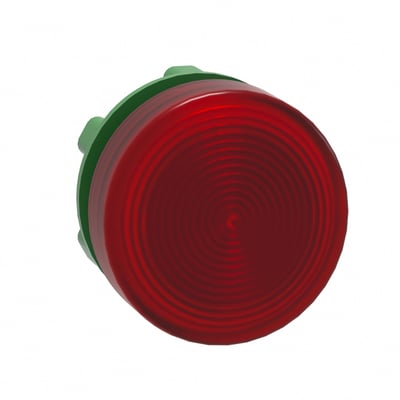 Rødt LED lampehoved med riflet linse, 22mm diameter fra Schneider Electric, isoleret på hvid baggrund.