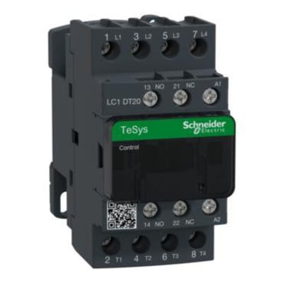 Schneider Electric TeSys D 4-polet kontaktor med 1NO+1NC hjælpekontakter og 24V AC spole, vist frontalt.
