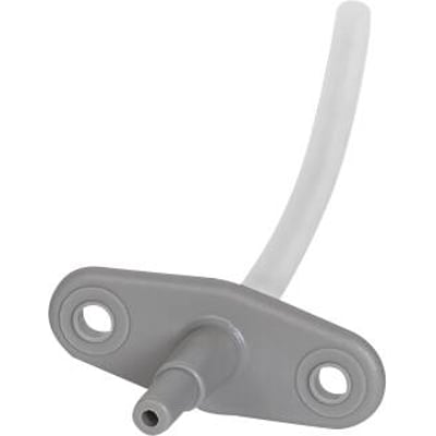 LS Control slangestuds til trykvagt med 2 skruer, grå plast og hvid slange, monteret på en hvid baggrund.