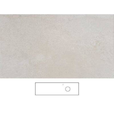 Svedbergs Jura bordplade i beige, 161 x 46 cm, vist med beige overflade og tegning af udskæring og armaturhul.